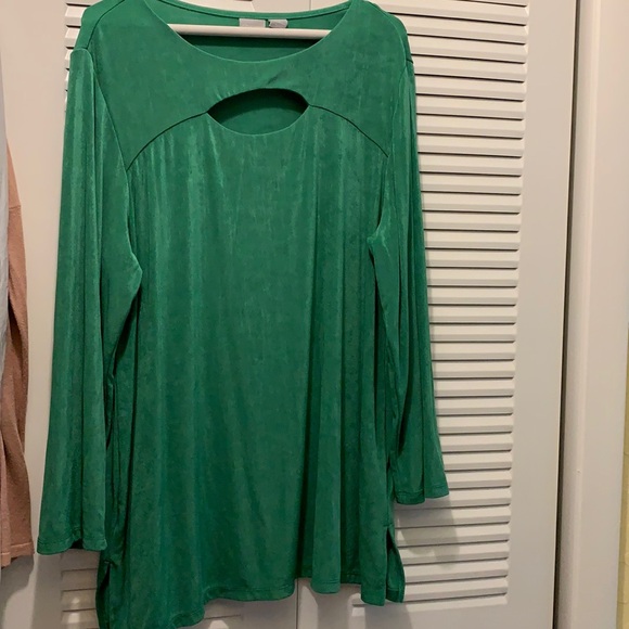 Chico’s Size 16/18 green long sleeve top. 95% acetate, 5% spandex mesh, Stretchy - Picture 1 of 6